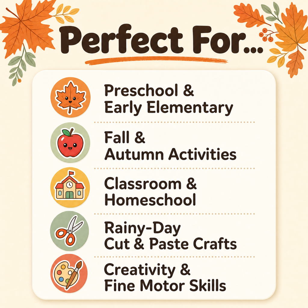 Fall printable crafts for kids with leaf person and apple basket activities for preschool and homeschool