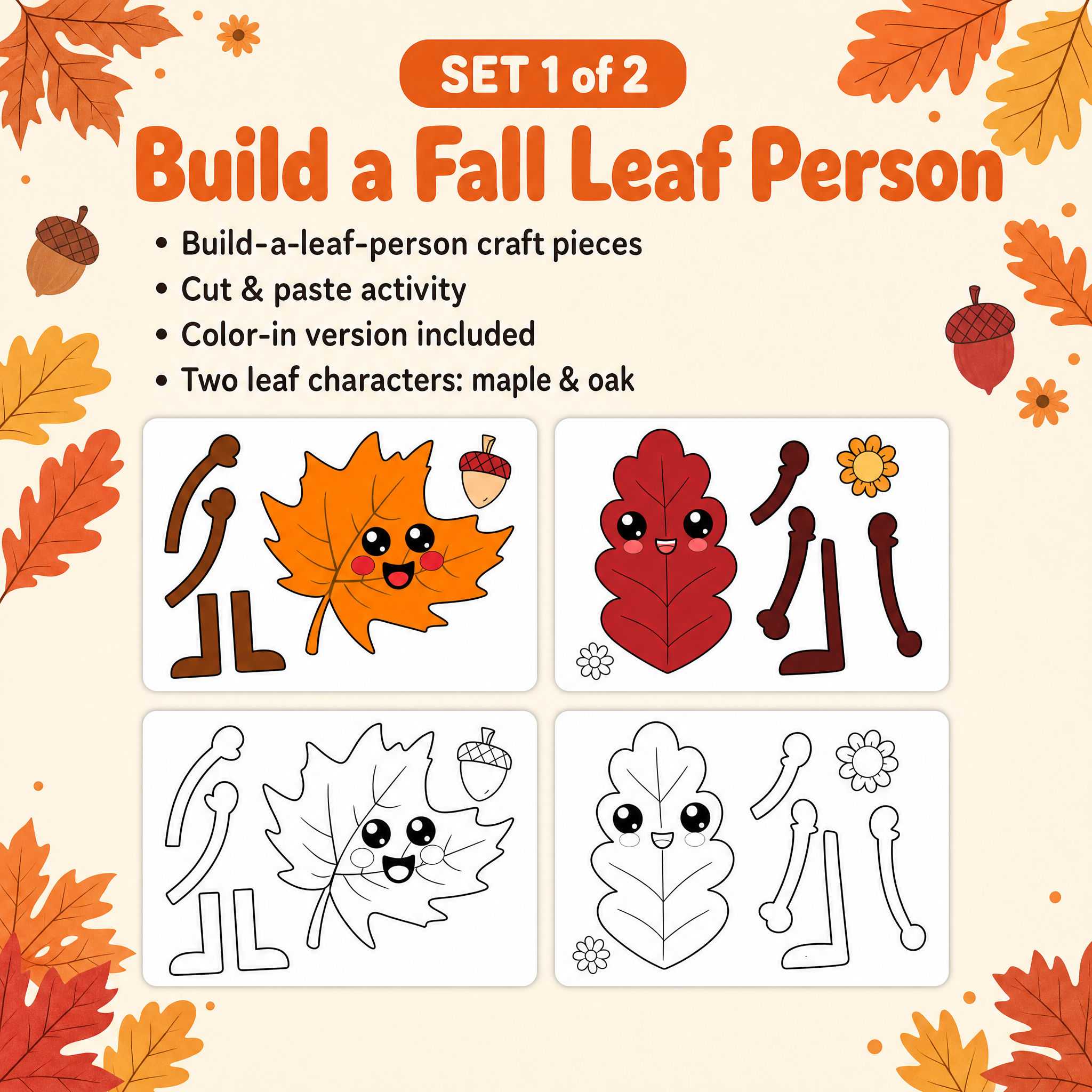 Printable fall craft bundle for kids with Build a Fall Leaf Person and Apple Basket activities