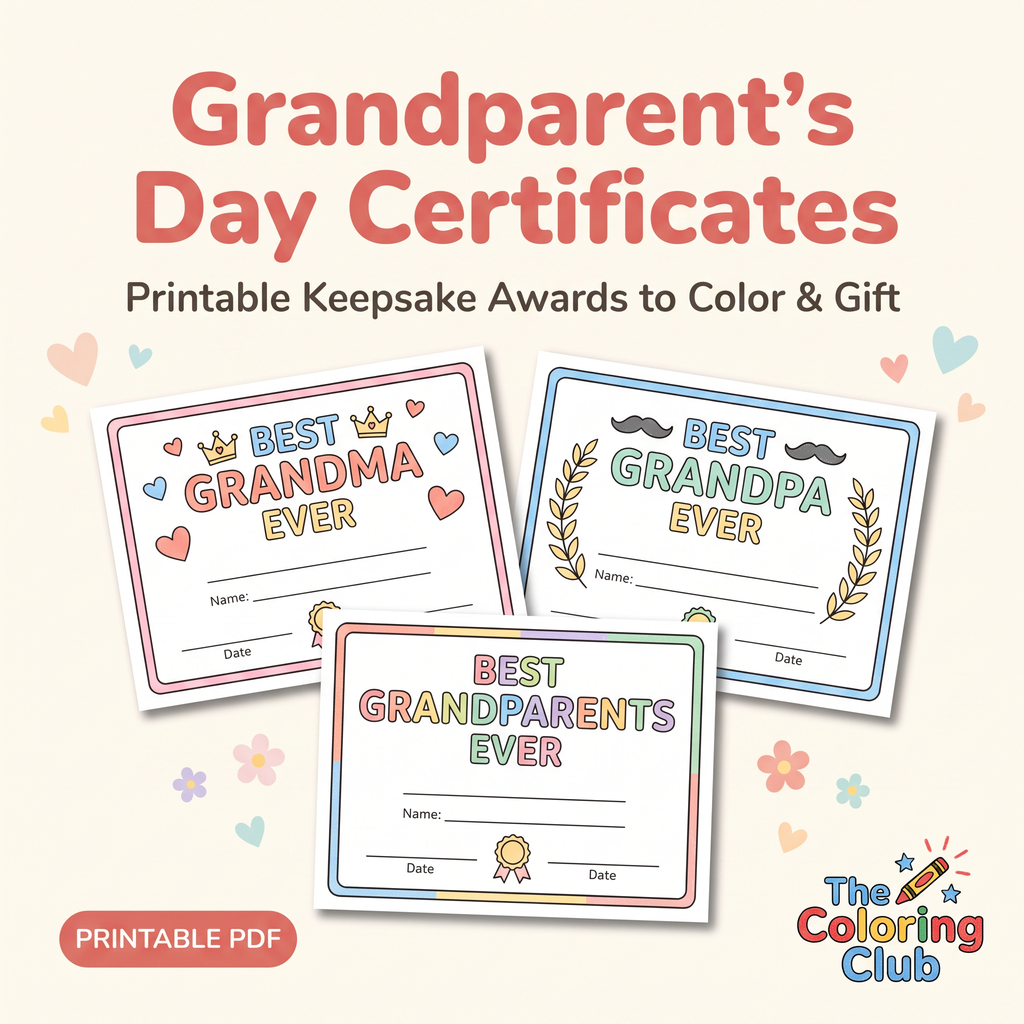 Grandparent Day Certificate printable activity for kids 