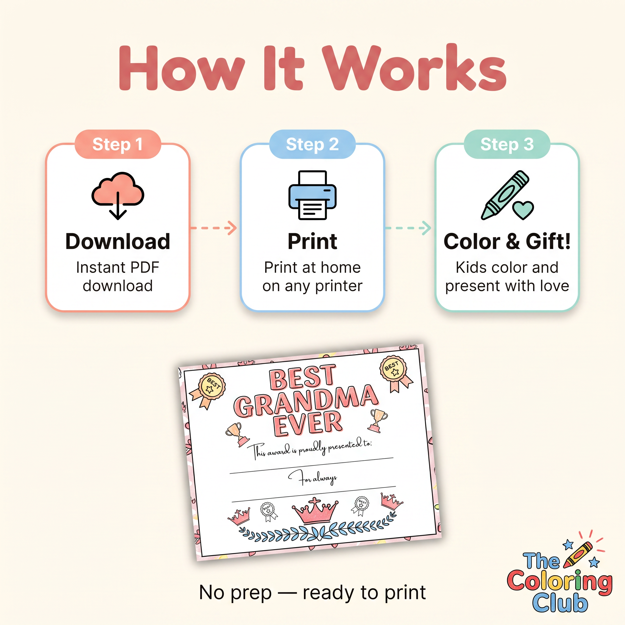 How digital products work, Grandparent day certificate printable craft for kid 