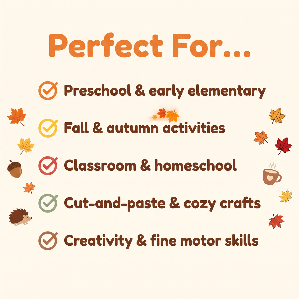 An autumn-themed promotional graphic with the heading 'Perfect For.