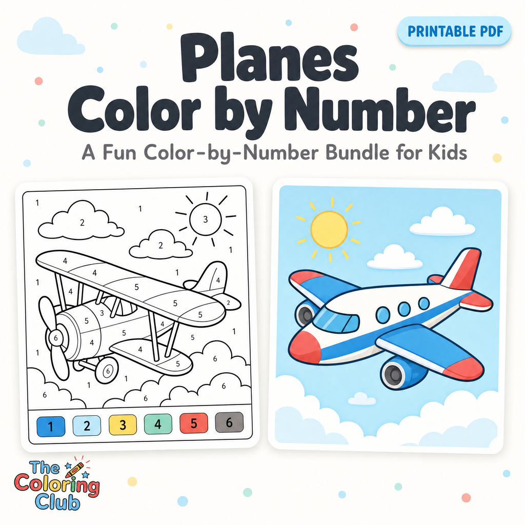 Color By Number, Planes Craft for Kids