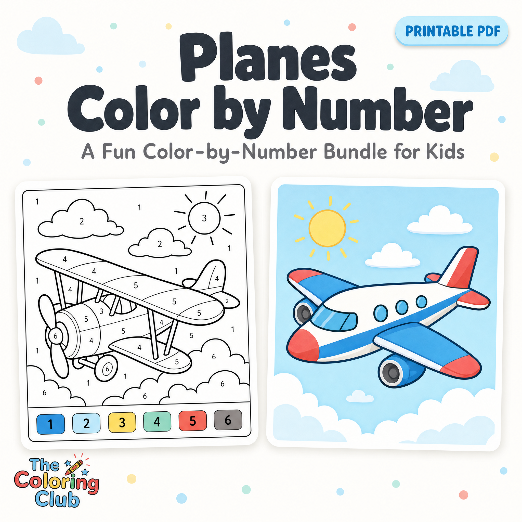 Color By Number, Planes Craft for Kids