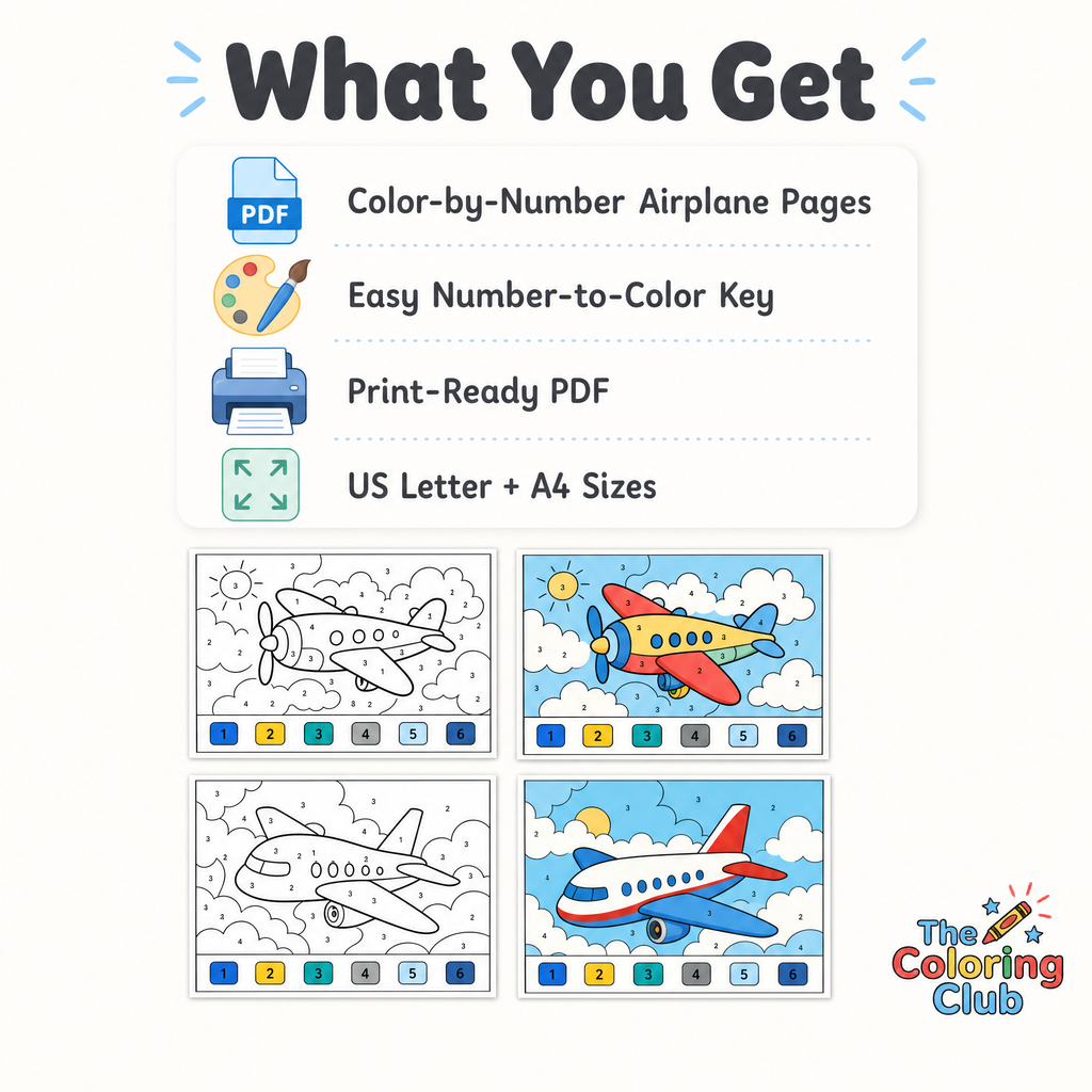Plane color by number, printable at home