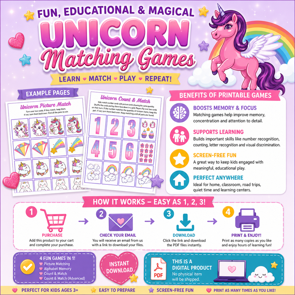 Unicorn Matching Game for Kids 